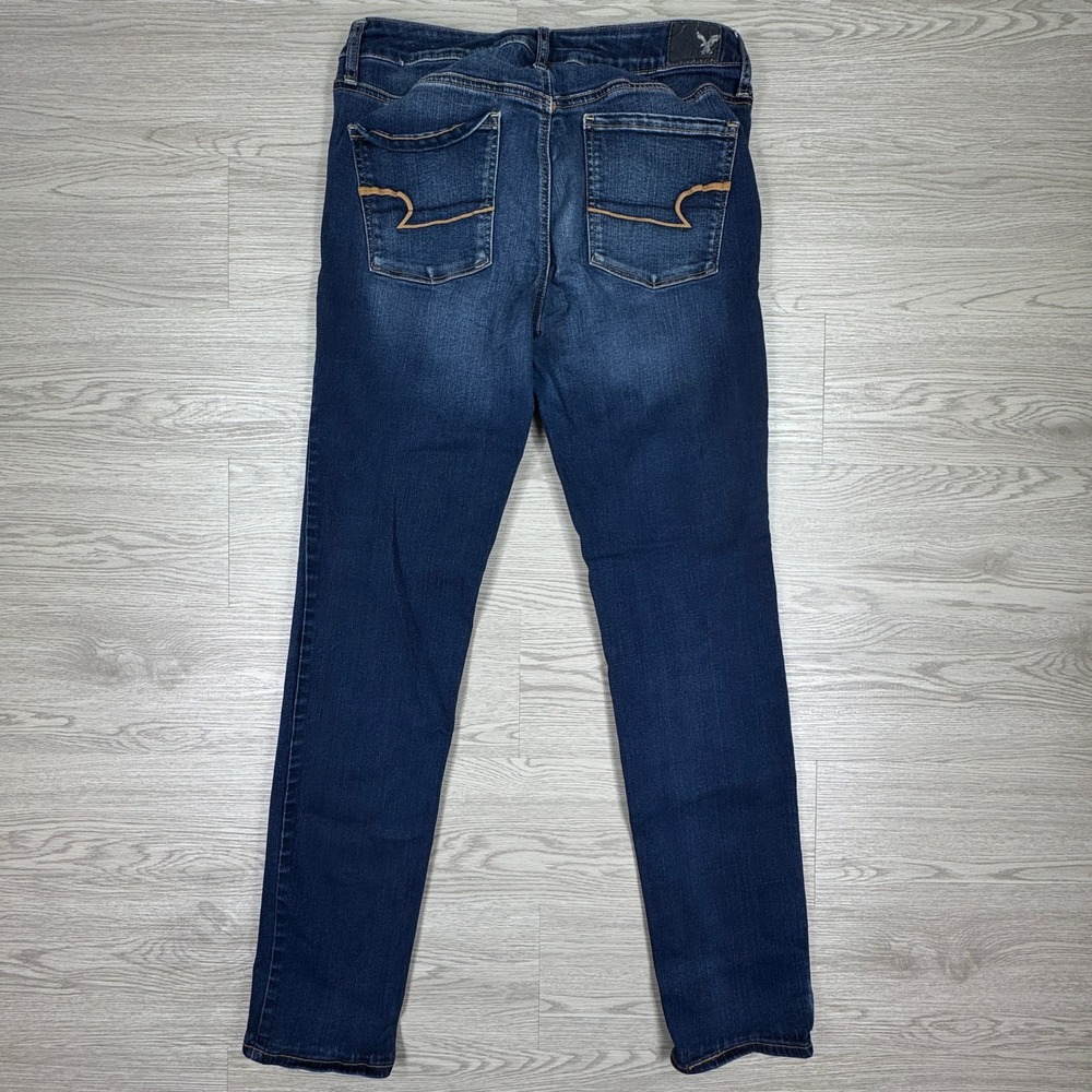 American Eagle Women Skinny Jeans Super Stretch Dark Wash 12 Long Blue Denim - Picture 2 of 9